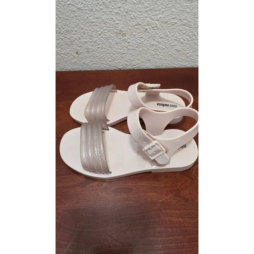 Mini Melissa‎ Ivory & Metallic Glitter Strap Sandals Girls Size 12